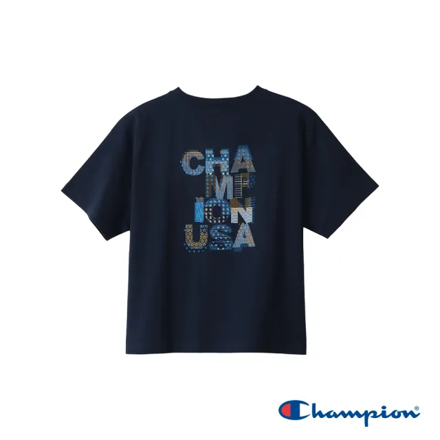 【Champion】官方直營-純棉印花短袖TEE-女(深藍色)