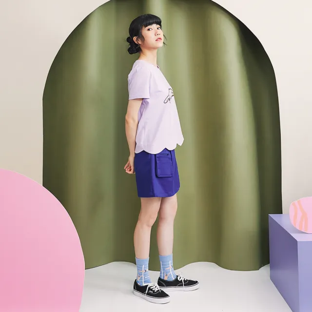 【Dailo】工裝貓口袋側綁帶短褲裙(藍)