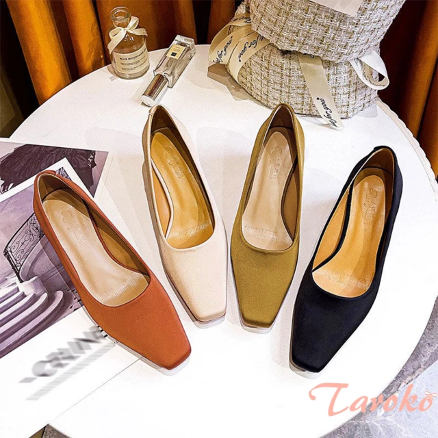 TarokoTaroko 單色都會綢緞方頭氣質粗跟鞋(4色可選)