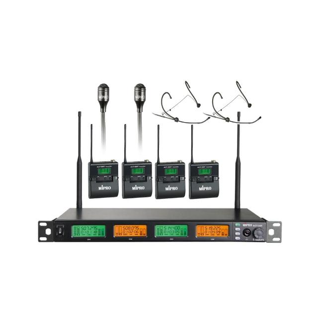 【MIPRO】ACT-545 配2領夾式+2頭戴式麥克風(UHF類比寬頻四頻道無線麥克風)