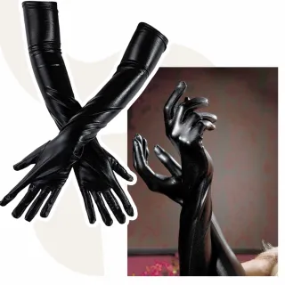 【女星穿搭】黑色漆皮手套(長手套 亮面 氣質 舞台 造型 禮服 過肘手套 洋裝 制服 夜店)