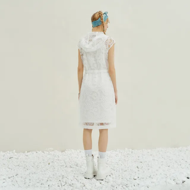 【OUWEY 歐薇】兩件式縷空蕾絲連帽洋裝(白色；XS-M；3242397138)