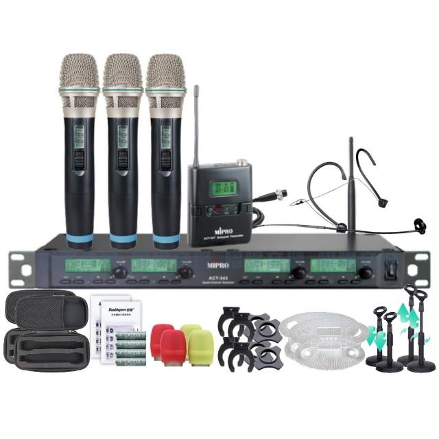 【MIPRO】MIPRO ACT-343 四頻道UHF 無線麥克風 搭配手持*3+頭戴*1(音響設備)