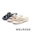 【MELROSE】美樂斯 奢華閃耀鑽條扭結羊皮楔型高跟拖鞋(米白)