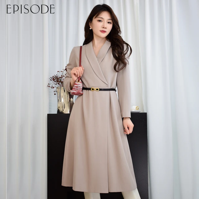 EPISODE 百搭時尚撞色翻領皮釦設計立領羊毛大衣外套E4