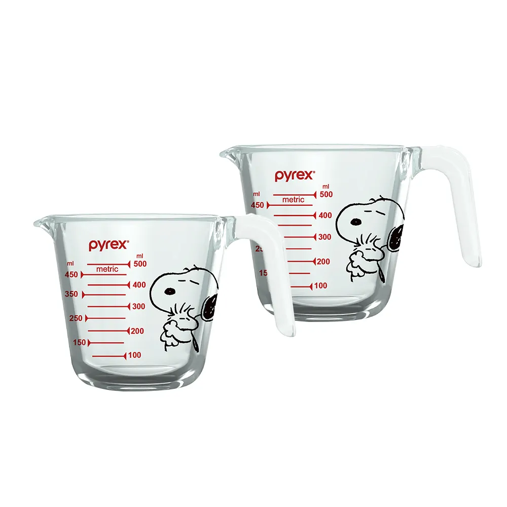 【CorelleBrands 康寧餐具】Pyrex Snoopy 單耳量杯500ml兩入組