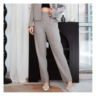 【JESSICA】出清品 通勤百搭修身格紋羊毛窄腳長褲235203