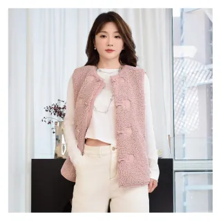 【JESSICA】出清品 百搭保暖復古盤扣毛毛背心235901（粉）