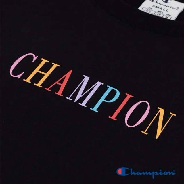 【Champion】官方直營-純棉拼色LOGO印花短袖TEE-女(黑色)