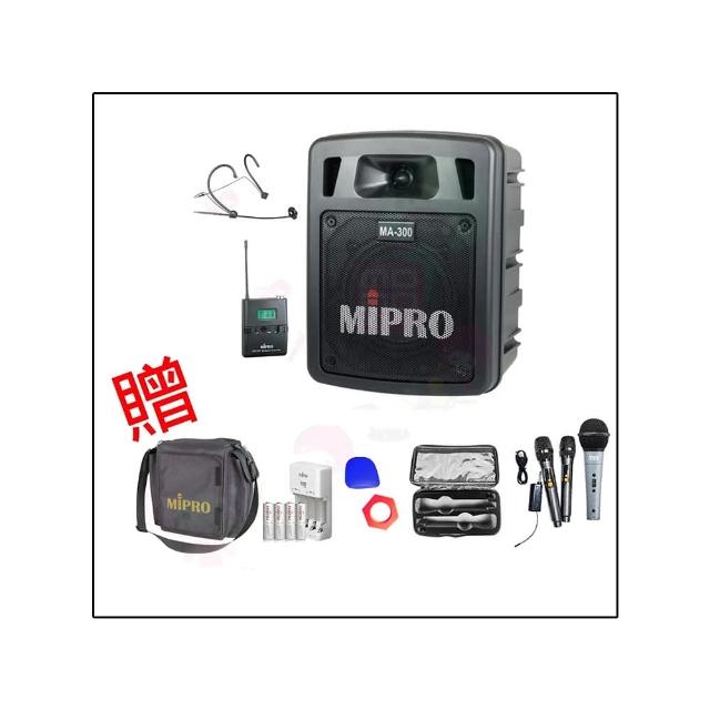 【MIPRO】MA-300+1頭戴式麥克風+1發射器(最新二代藍芽/USB鋰電池 單頻道迷你無線擴音機)