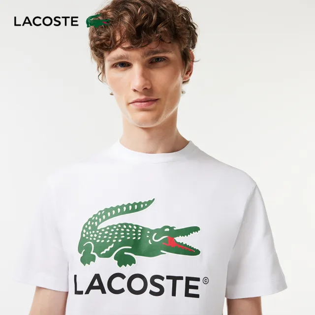 【LACOSTE】男裝-經典鱷魚印花純棉短袖T恤(白色)