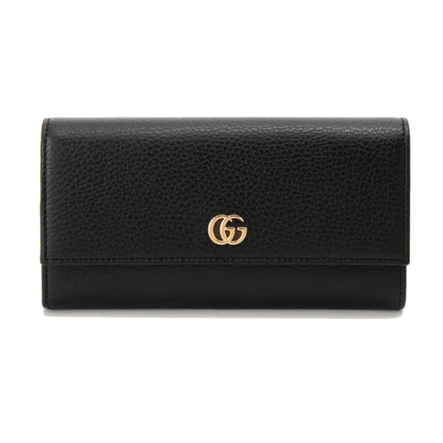 【GUCCI 古馳】456116 經典Petite Marmont 皮革拼接帆布翻蓋長夾(顏色任選)