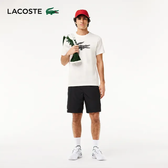 【LACOSTE】男裝-SPORT 3D 印花鱷魚皮透氣短袖T恤(白色)