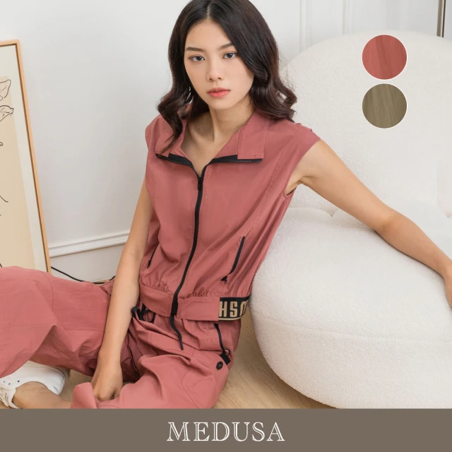 MEDUSA 曼度莎 現貨-黑色拉鍊翻領無袖上衣 - 2色（M-XL）｜女上衣 無袖上衣 休閒上衣(305-1150A)