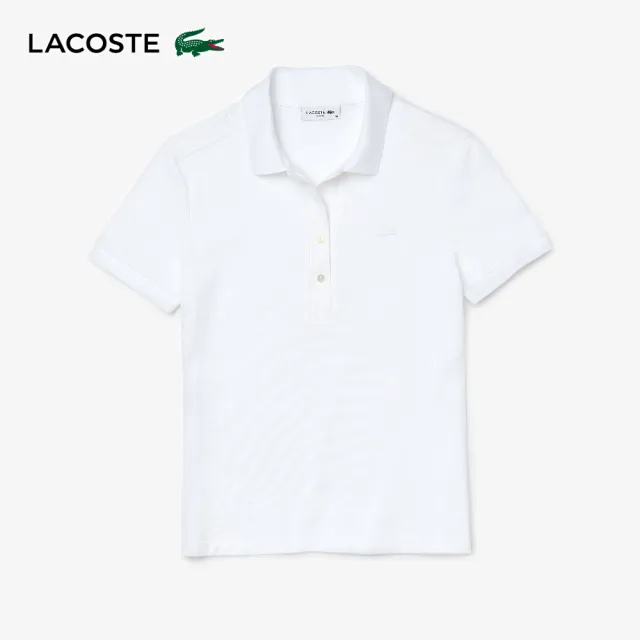 【LACOSTE】女裝-緊身彈性棉短袖Polo衫(白色)