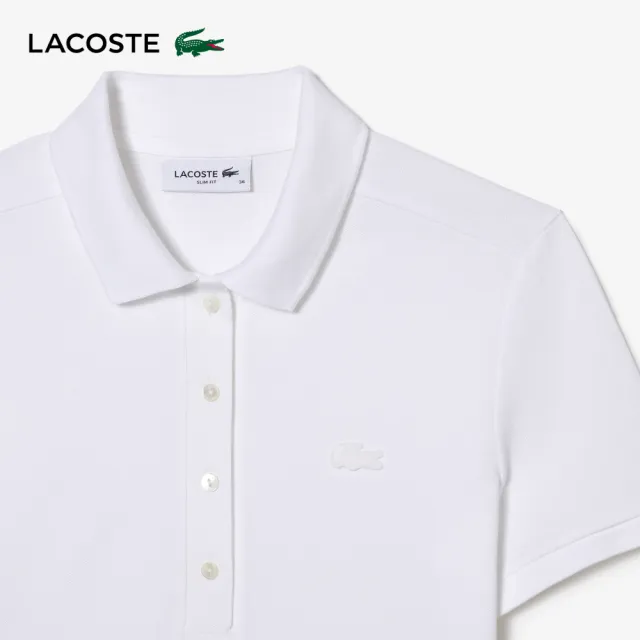 【LACOSTE】女裝-緊身彈性棉短袖Polo衫(白色)