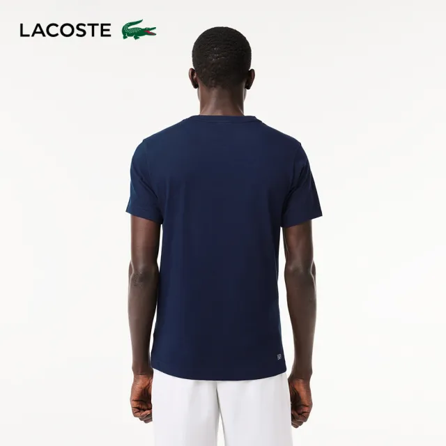 【LACOSTE】男裝-運動快乾鱷魚紋印花短袖T恤(海軍藍)