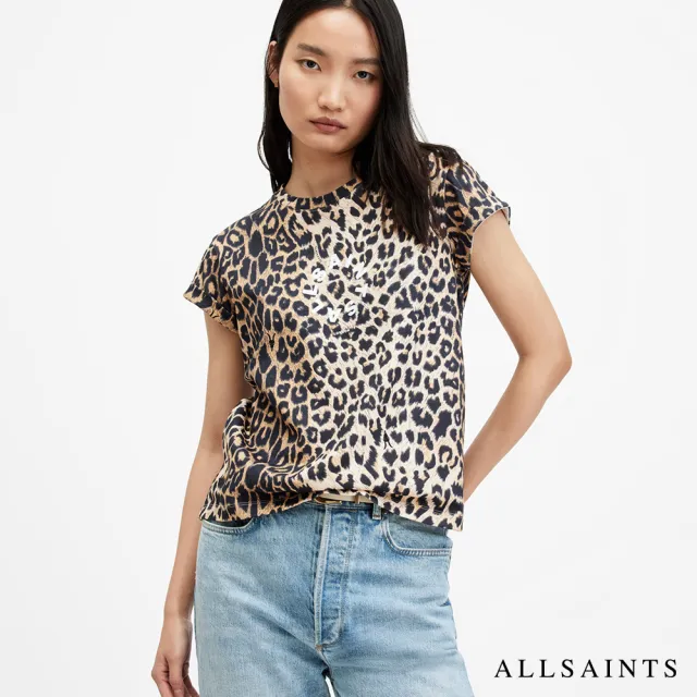 【ALLSAINTS】TIEPO ANNA 純棉豹紋LOGO短袖T恤(修身版型)