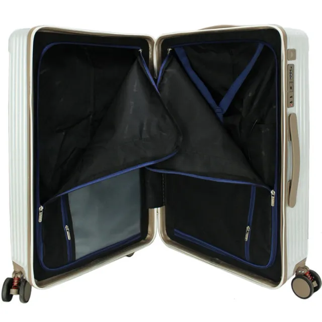 【SNOW.bagshop】25吋行李箱PC+ABS前開拉鍊杯架(360度飛機輪USB充電海關鎖)