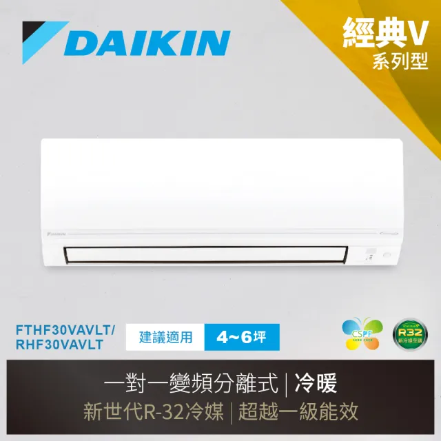 【DAIKIN 大金】經典V系列4-6坪變頻冷暖分離式冷氣(RHF30VAVLT/FTHF30VAVLT)