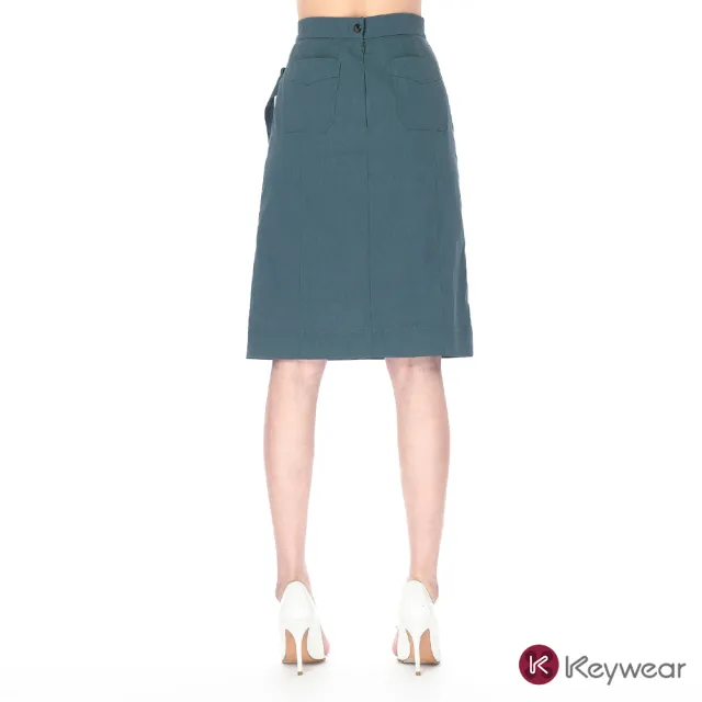 【KeyWear 奇威名品】口袋腰帶裝飾設計中長裙