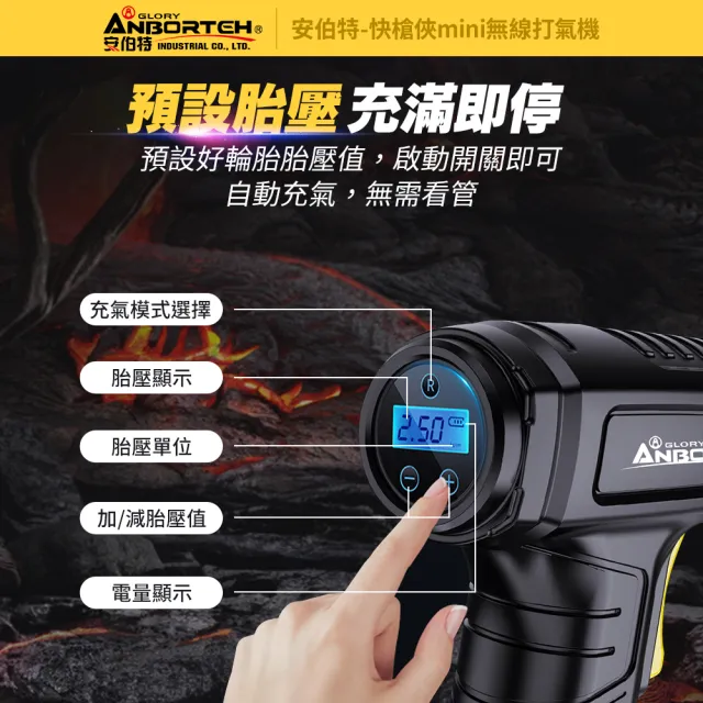 【ANBORTEH 安伯特】快槍俠mini無線打氣機 國家認證 一年保固-快(汽車打氣機 電動充氣機 輪胎打氣機)