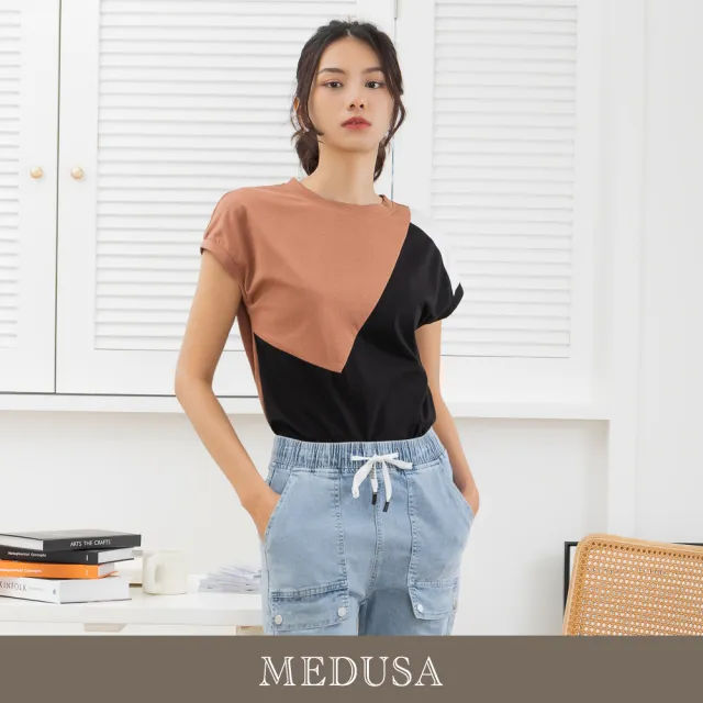 【MEDUSA 曼度莎】現貨-切接色塊休閒Tee（M-XL）｜女短袖上衣 女休閒上衣(301-50901)