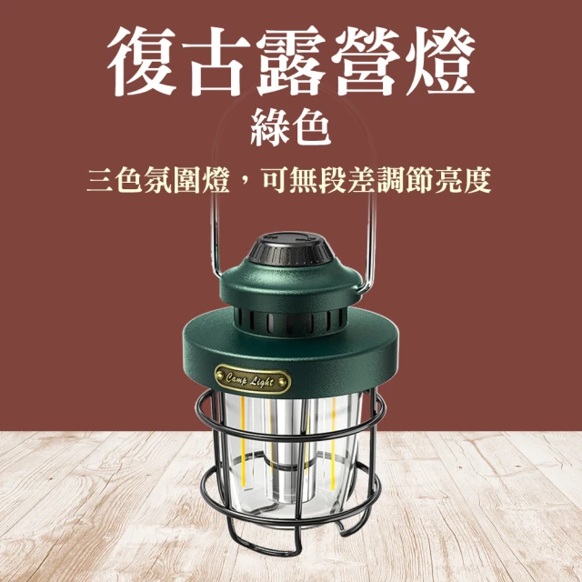 工具達人 復古檯燈 帳篷燈 露營美學燈 充電造型燈 露營吊燈 掛式手提燈 戶外應急照明燈(190-CLLY07G)