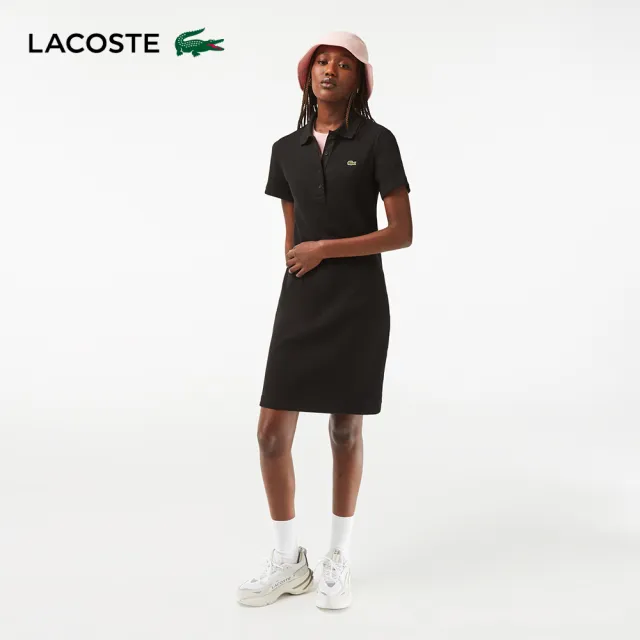 【LACOSTE】女裝-有機棉Polo領短袖洋裝(黑色)