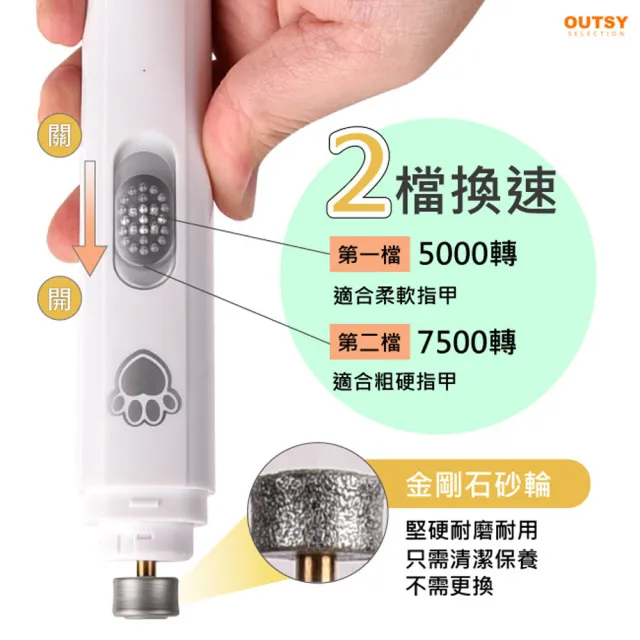 【OUTSY】寶貝指甲組合寵物磨甲器+LED指甲刀(剪甲磨甲超值組)