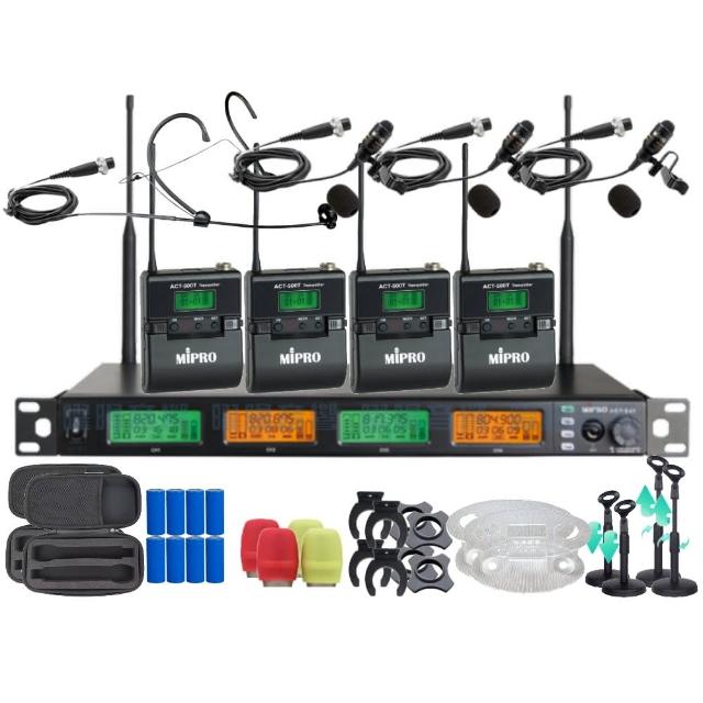 【MIPRO】MIPRO ACT-545 支援Type-C充電 四頻道UHF無線麥克風 搭配領夾*3+頭戴*1(音響設備)