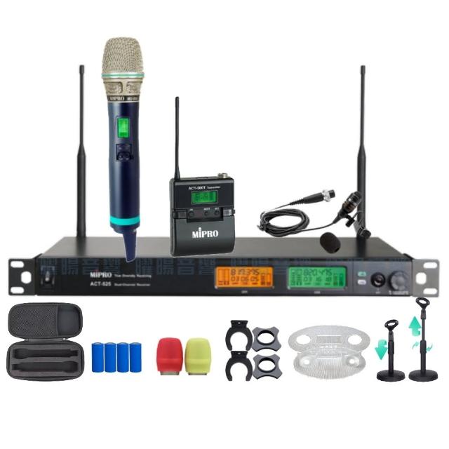 【MIPRO】MIPRO ACT-525 支援Type-C充電 雙頻UHF無線麥克風 搭配手持*1+領夾*1(音響設備)
