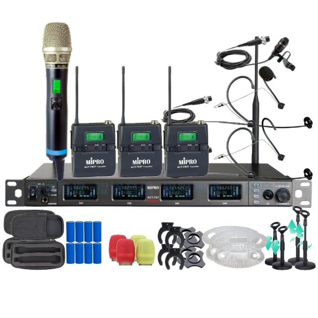 【MIPRO】MIPRO ACT-747 支援Type-C充電 四頻道UHF無線麥克風 搭配手持*1+領夾*1+頭戴*2(音響設備)