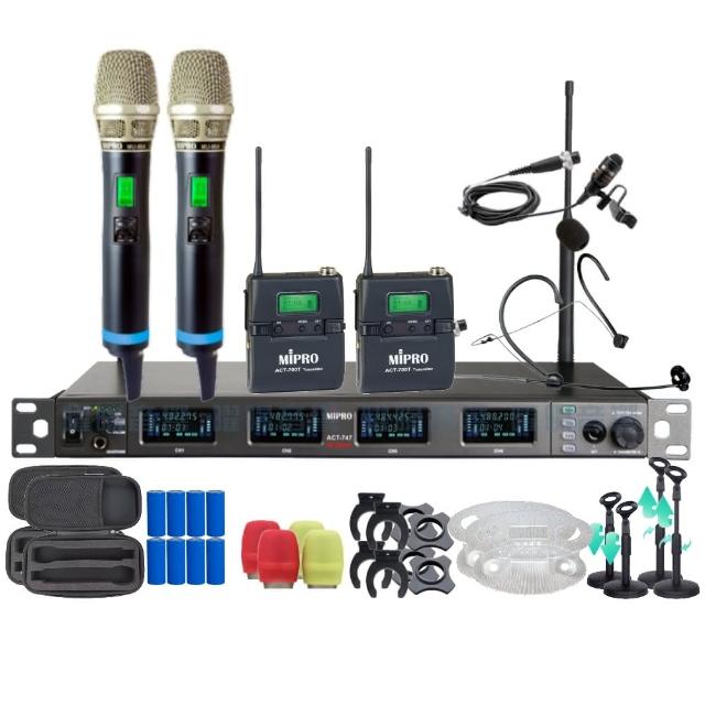 【MIPRO】MIPRO ACT-747 支援Type-C充電 四頻道UHF無線麥克風 搭配手持*2+領夾*1+頭戴*1(音響設備)