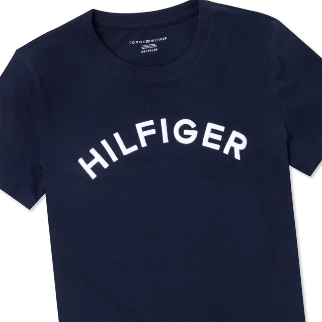 【Tommy Hilfiger】TOMMY 經典刺繡文字圖案短袖T恤-女-深藍色(平輸品)