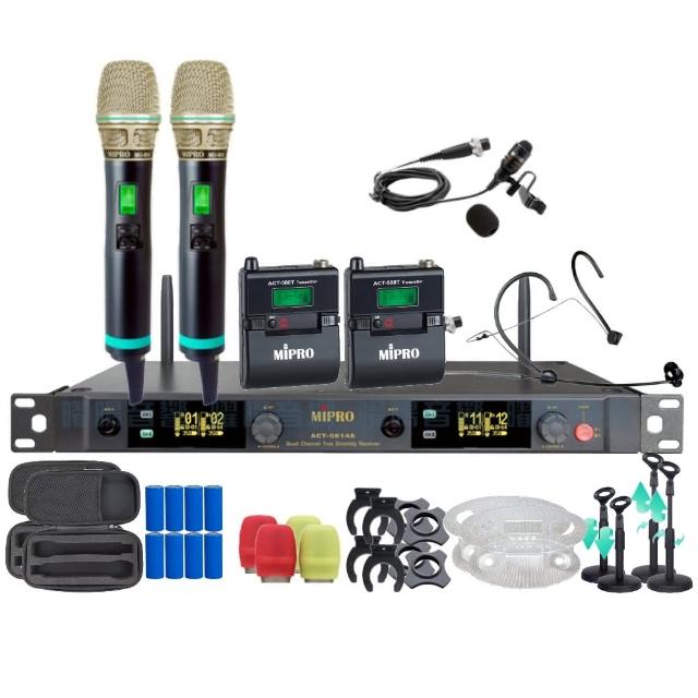 【MIPRO】MIPRO ACT-5814A 支援Type-C充電 四頻道5G無線麥克風 搭配手持*2+領夾*1+頭戴*1(音響設備)
