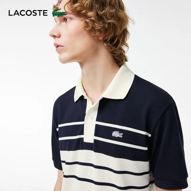 【LACOSTE】男裝-法國製造原創L.12.12條紋短袖Polo衫(白色)