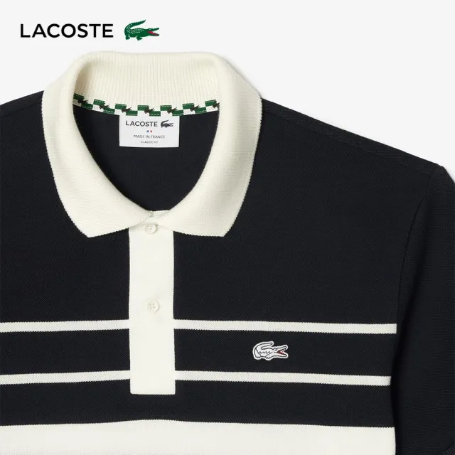 【LACOSTE】男裝-法國製造原創L.12.12條紋短袖Polo衫(白色)