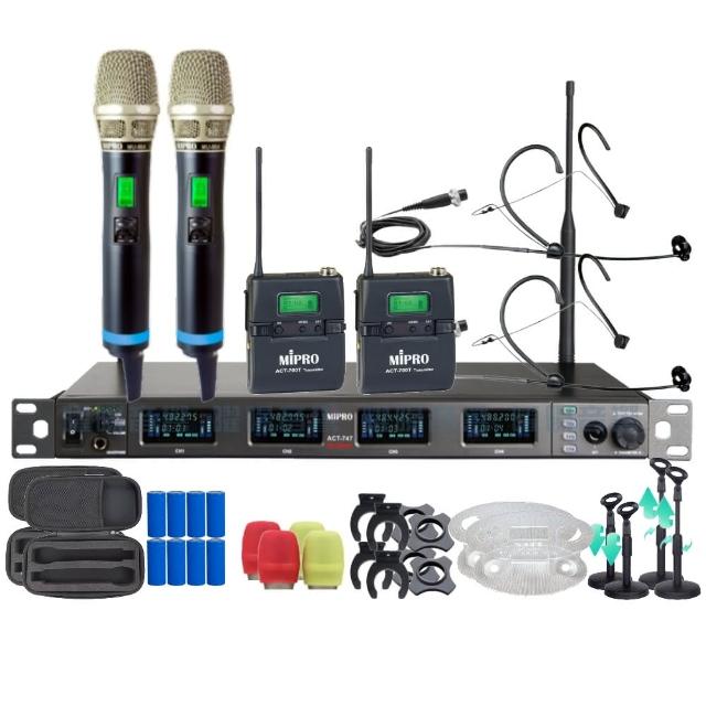 【MIPRO】MIPRO ACT-747 支援Type-C充電 四頻道UHF無線麥克風 搭配手持*2+頭戴*2(音響設備)
