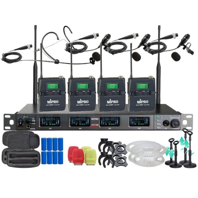 【MIPRO】MIPRO ACT-848 支援Type-C充電 四頻道數位無線麥克風 搭配領夾*3+頭戴*1(音響設備)