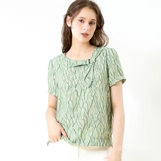 【TOWN’WEAR 棠葳】時尚大理石紋理側翻領上衣(中大尺碼/女上衣/女上著/短袖/輕薄/鑽飾/開衩)