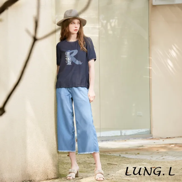【LUNG.L 林佳樺】LQ09A50 藍色R字母膠印短袖女裝上衣(春夏新品)