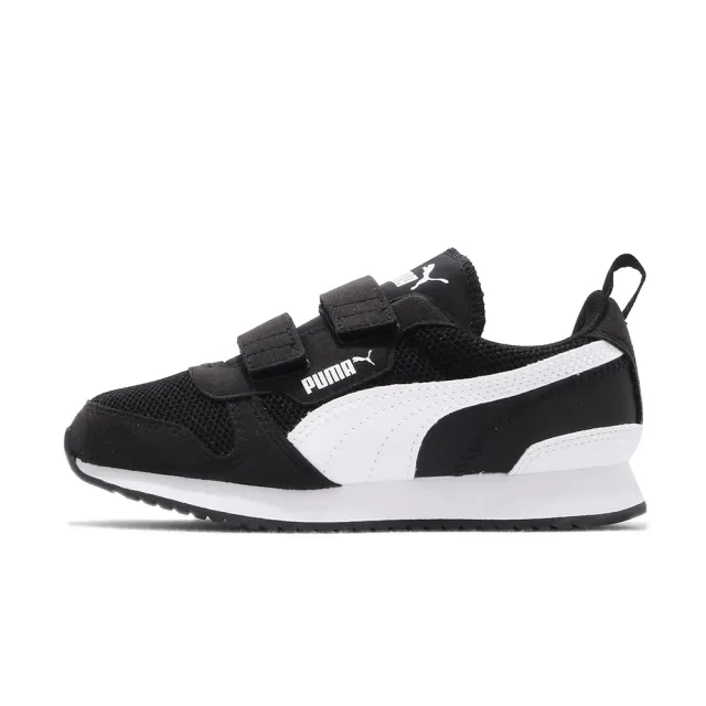 【PUMA】休閒鞋 R78 V PS 魔鬼氈 中童 小朋友 運動鞋 麂皮 低筒 輕量 黑 白(37361701)