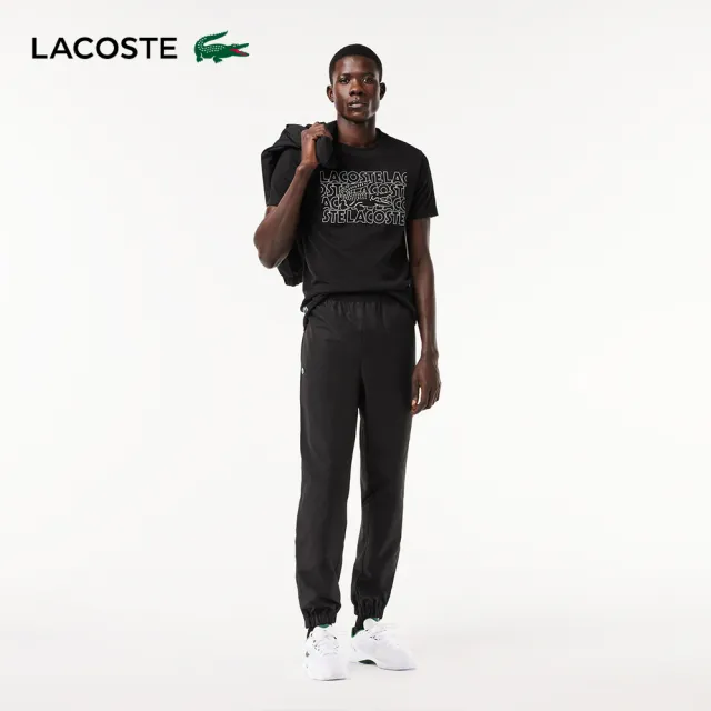 【LACOSTE】男裝-快乾描圖印花運動短袖T恤(黑色)