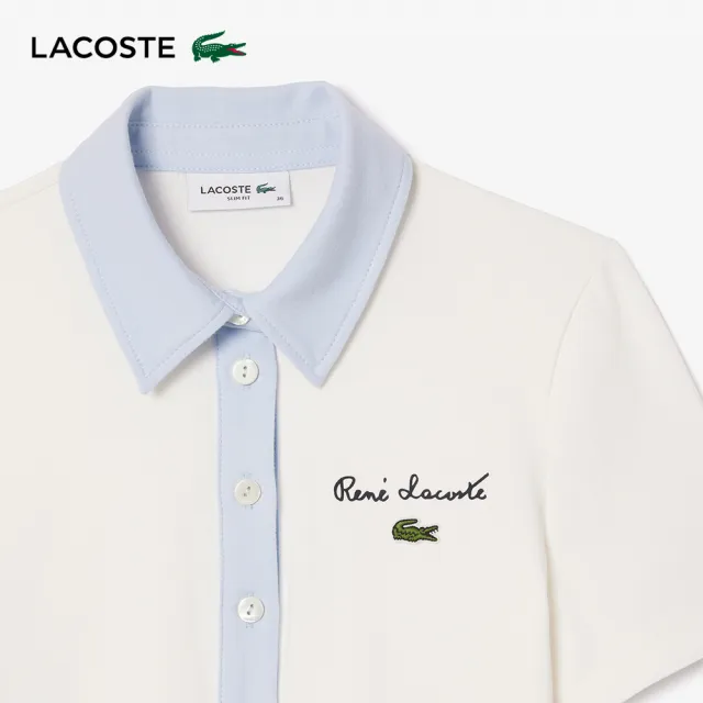 【LACOSTE】女裝-修身彈性撞色領短袖Polo衫(白色)