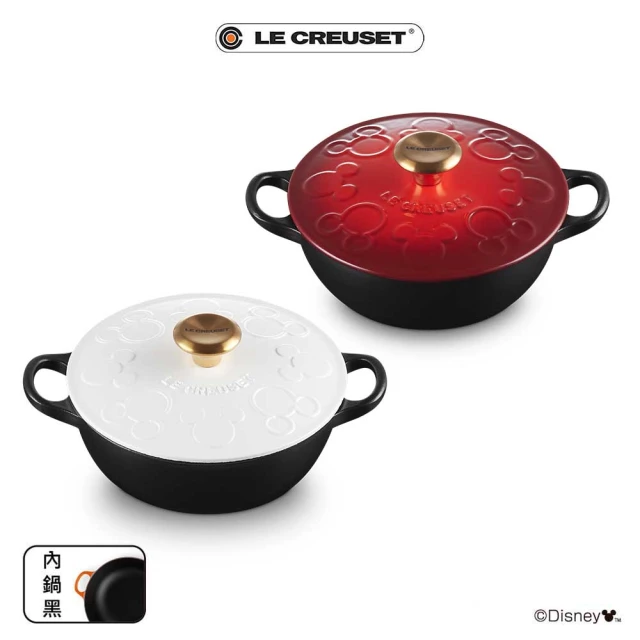 Le Creuset 迪士尼米奇系列 琺瑯鑄鐵鍋媽咪鐵鍋18cm(櫻桃紅/棉花白-金頭-內鍋黑 2色選1)