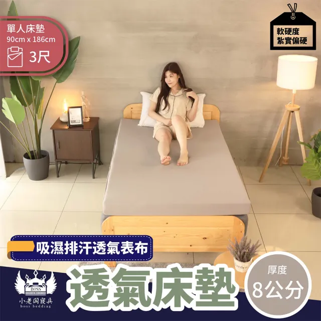 【BOSS BEDDING 小老闆寢具】單人3尺8公分吸濕排汗透氣床墊｜一般款(折疊床｜薄床墊｜宿舍床｜露營床)