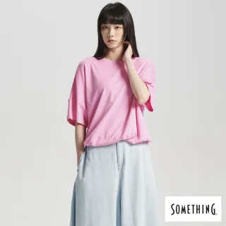 【SOMETHING】女裝 標語抽皺下擺鬆緊短袖T恤(粉紅色)