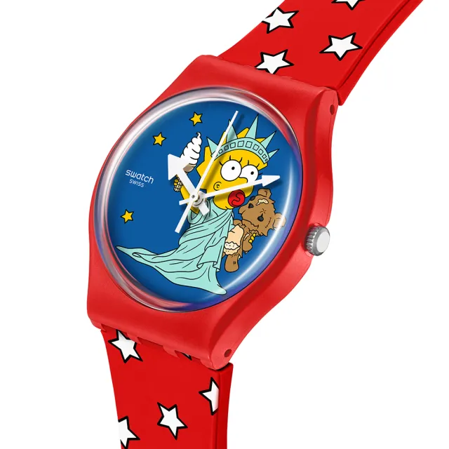 【SWATCH】Gent 原創 LITTLE LADY LIBERTY 辛普森家庭 美國國慶 男錶 女錶 手錶 瑞士錶 錶(34mm)