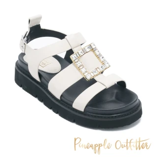 【Pineapple Outfitter】INEZ 個性水鑽方釦羅馬涼鞋(白色)
